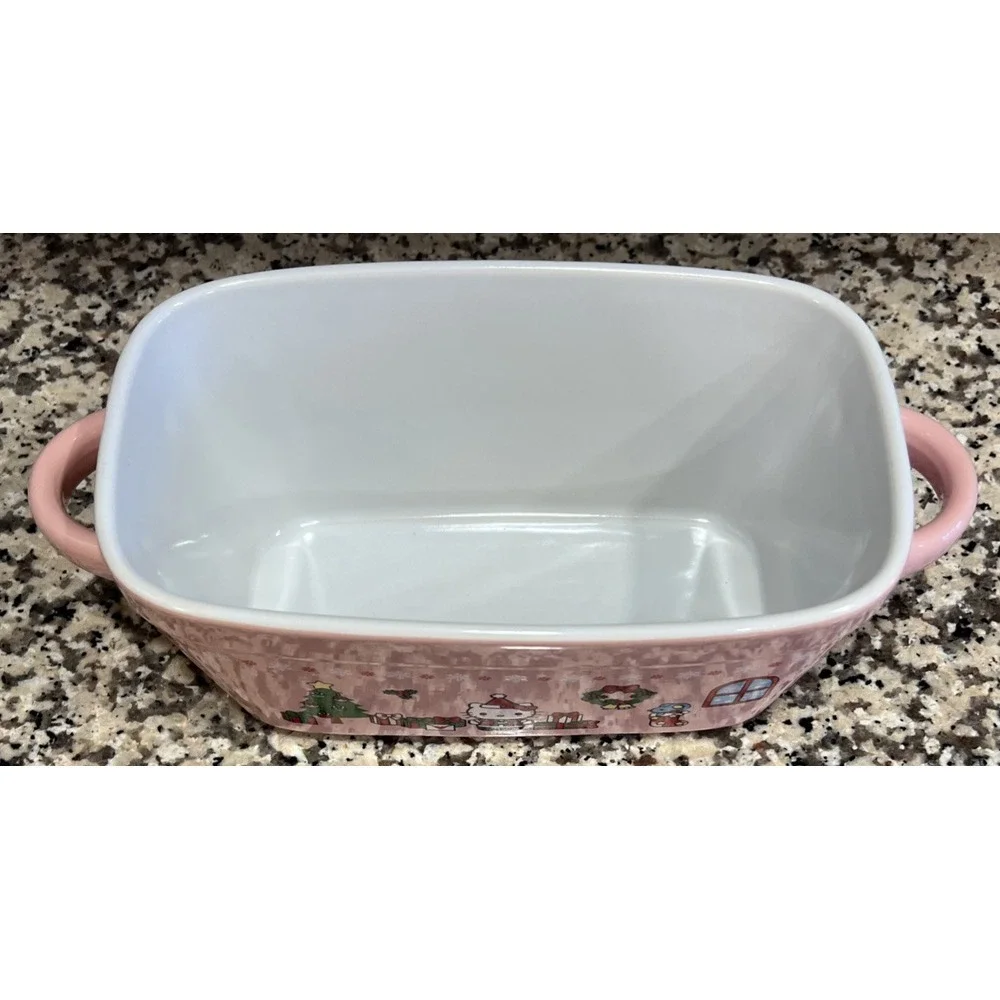 Hello Kitty Christmas Santa Rectangular Loaf Pan Holiday Pink‎ Ceramic ZRike